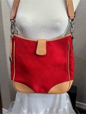 Dooney & Bourke Red Shoulder Bag with Tan Trim